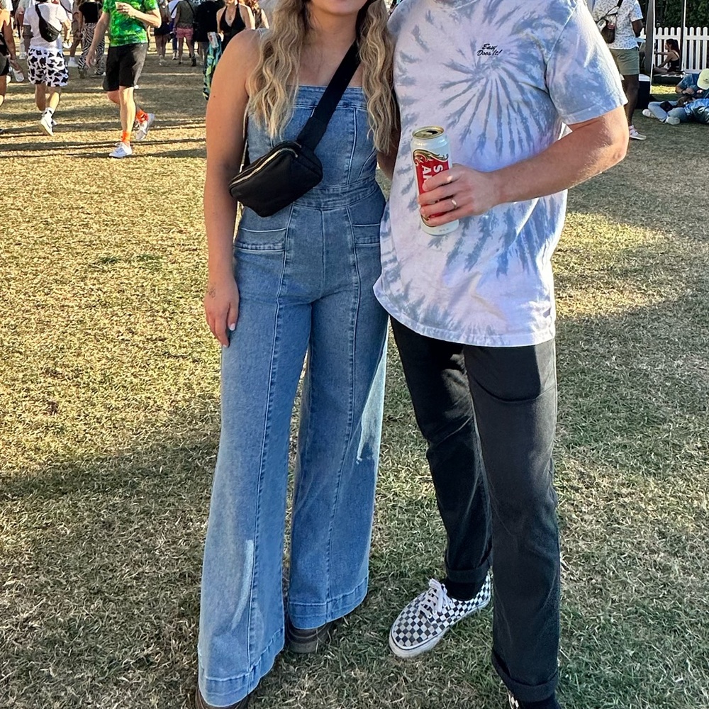 Forever 21 Light Blue Denim Wide-Leg Overalls Jumpsuit